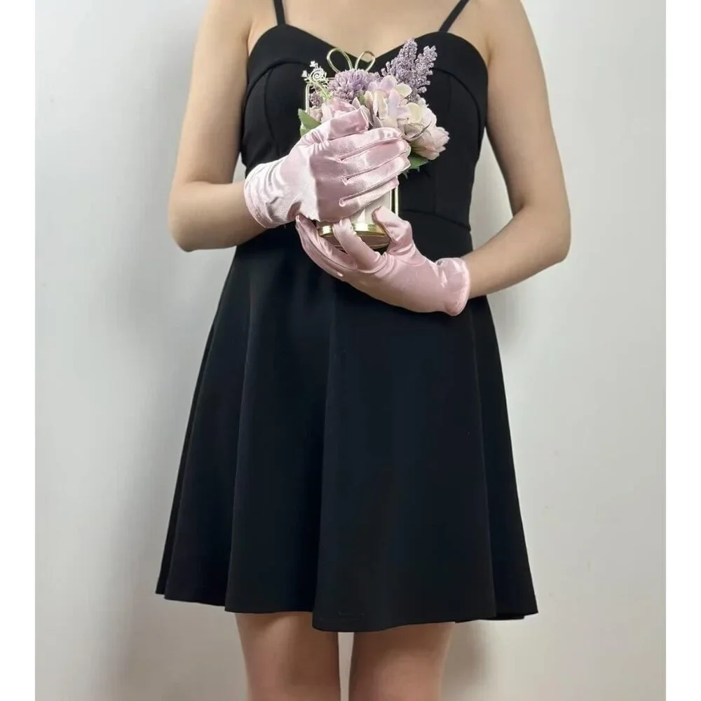 Women's Evening Light Pink Short Satin Lace Gloves Gothic Choker Necklace design
